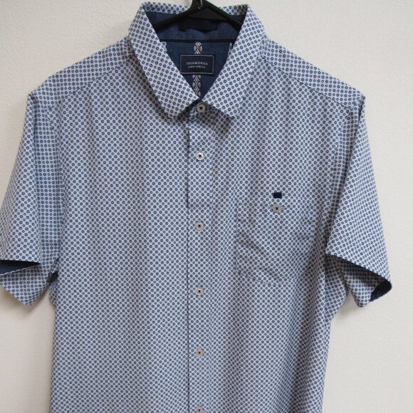 7 Diamonds 4 Way Stretch White/Blue Geometric Short-Sleeve Shirt Large - Picture 1 of 4
